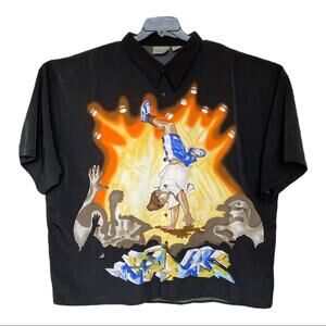 UP RO'S Vintage Graffiti Shirt Mens Hip Hop Urban Streetwear Button Up Shirt 4XL